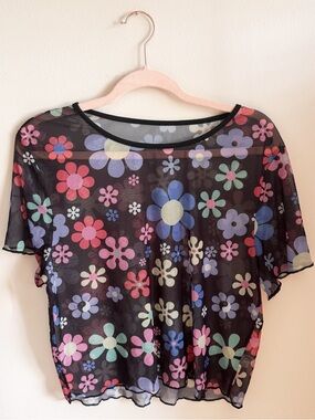 2X Psychedelic Colorful Floral Crop Top